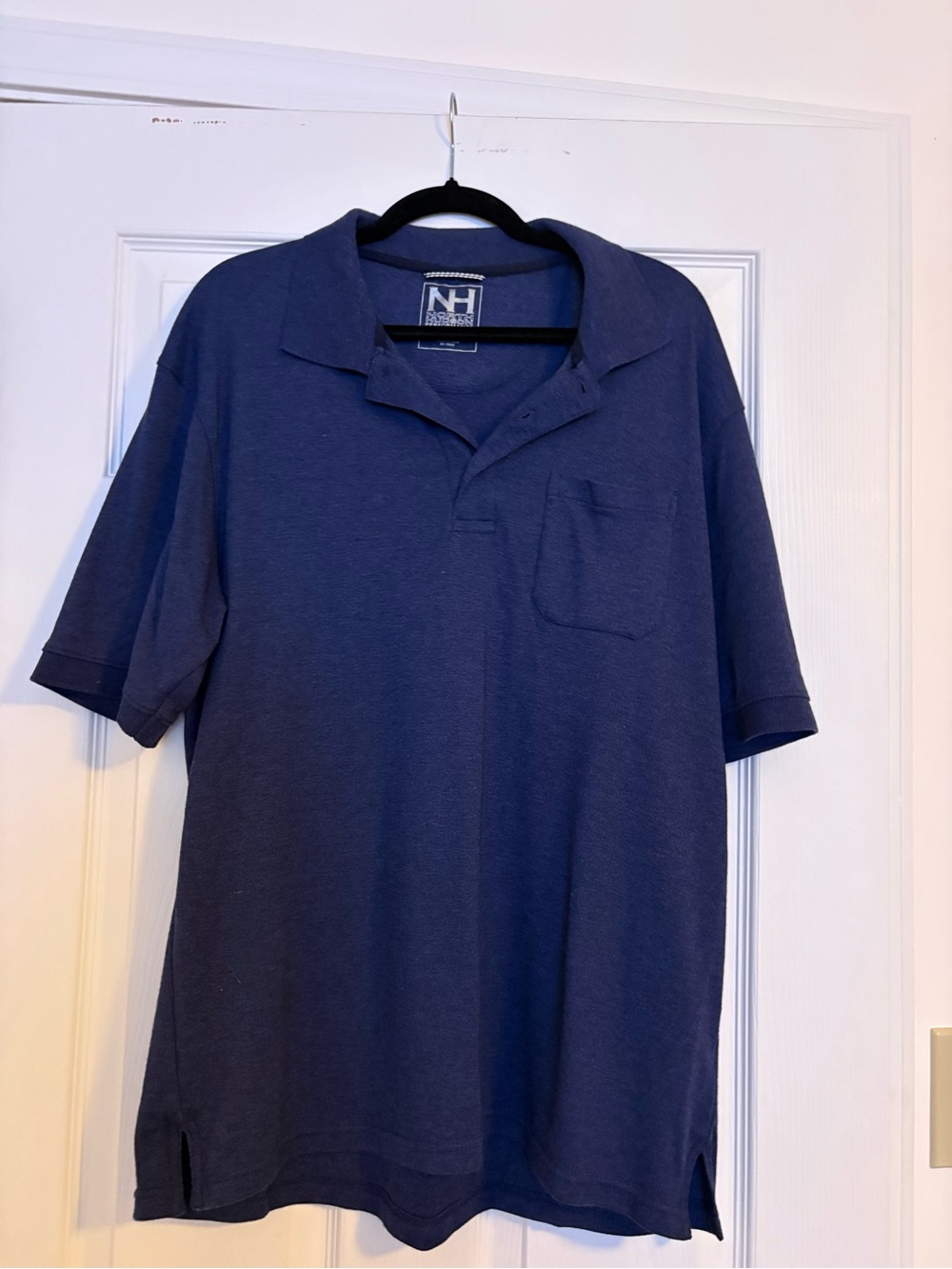 NY Collection Men's Navy Blue Polo with Chest Pocket
